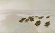 Jozef Chelmonski Partridges in snow oil on canvas